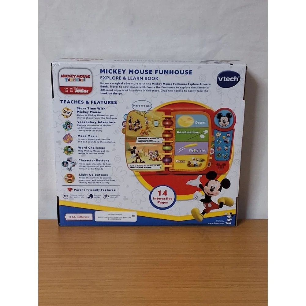 VTech Mickey Mouse Funhouse Explore & Learn Book, 14 Pages, Disney, Brand New!